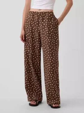 Pantalon ample décontracté en mélange de lin