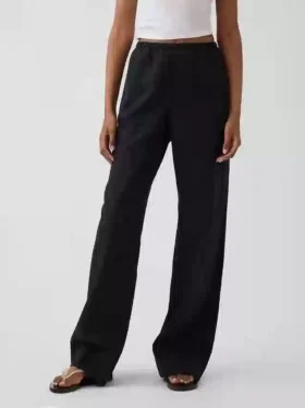 Pantalon ample décontracté en mélange de lin