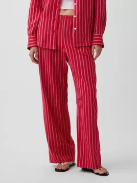 Pantalon ample décontracté en mélange de lin