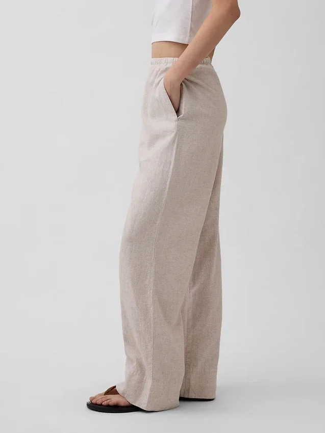 Pantalon ample décontracté en mélange de lin