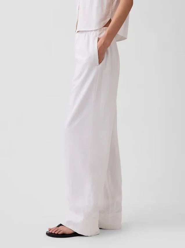 Pantalon ample décontracté en mélange de lin