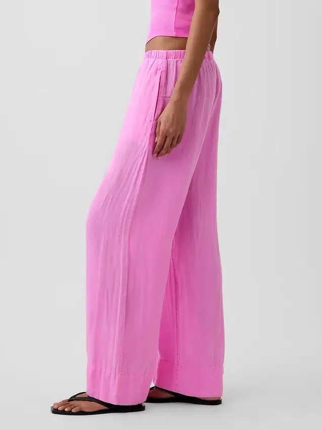 Pantalon ample décontracté en mélange de lin