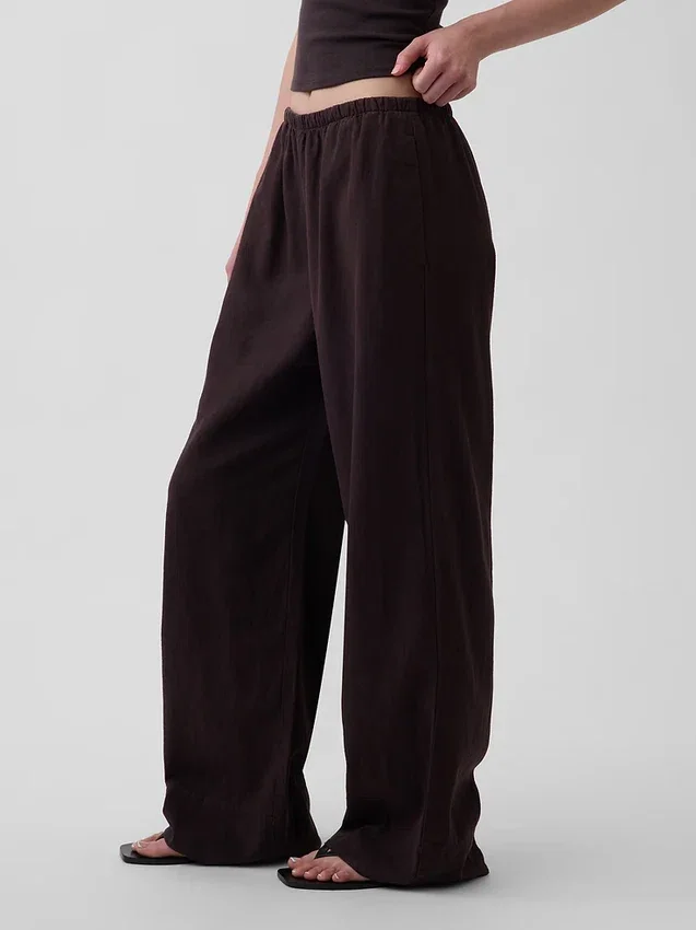 Pantalon ample décontracté en mélange de lin