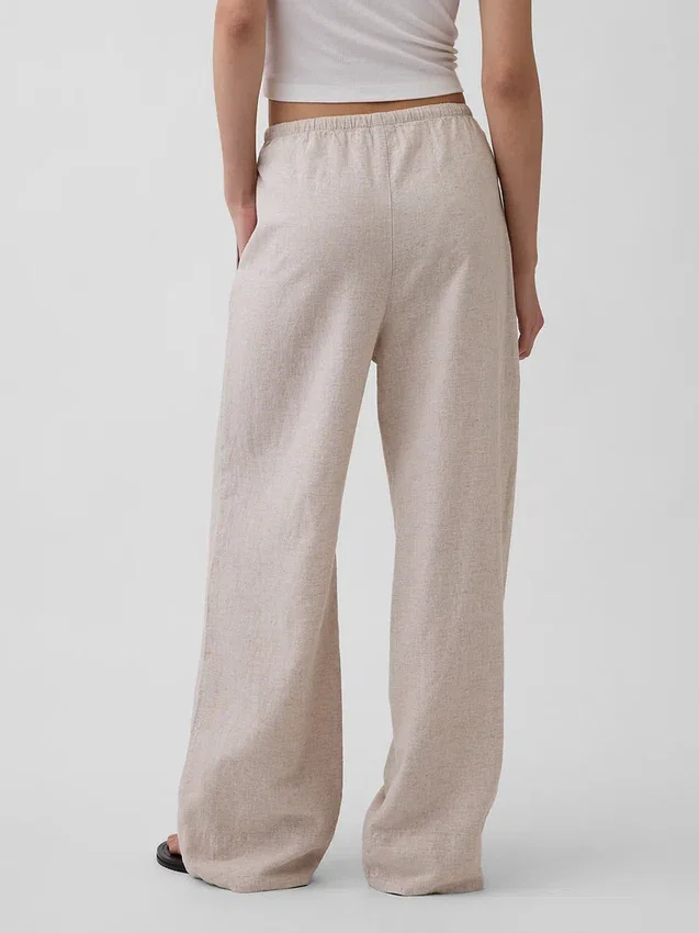 Pantalon ample décontracté en mélange de lin