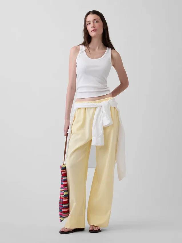 Pantalon ample décontracté en mélange de lin