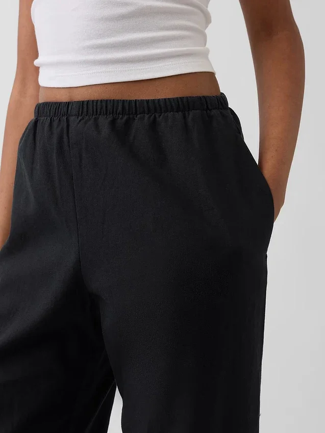 Pantalon ample décontracté en mélange de lin