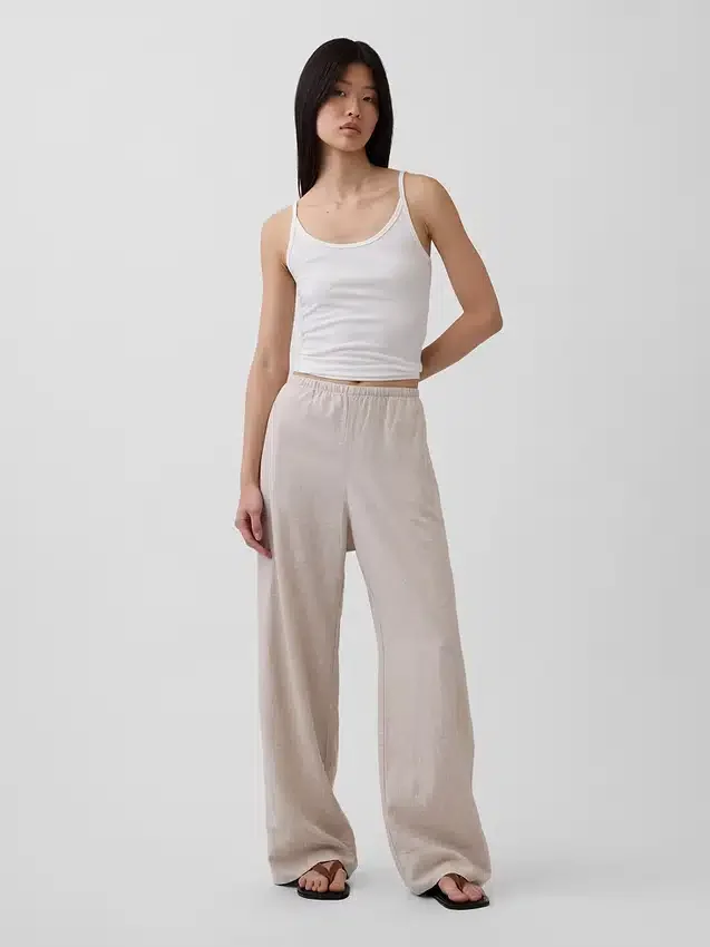 Pantalon ample décontracté en mélange de lin