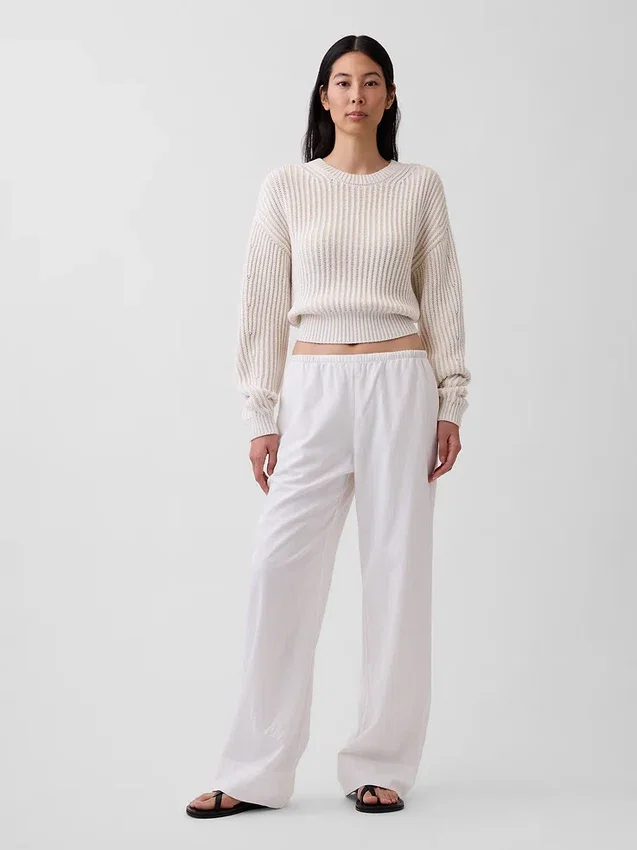 Pantalon ample décontracté en mélange de lin