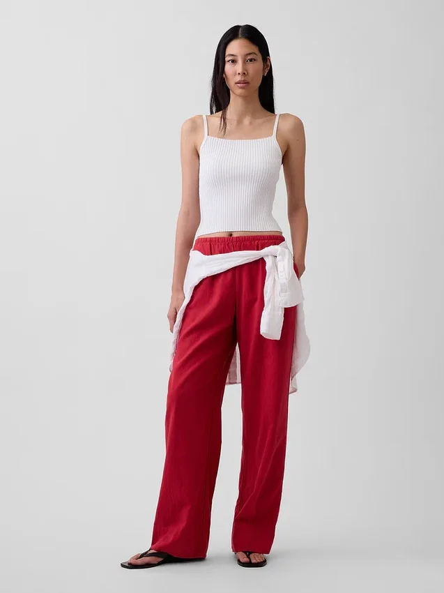 Pantalon ample décontracté en mélange de lin