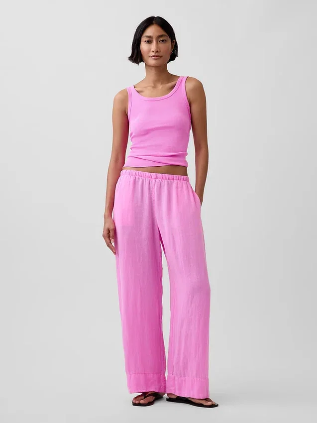 Pantalon ample décontracté en mélange de lin