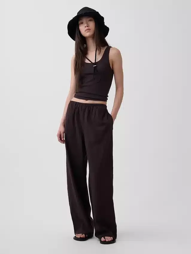 Pantalon ample décontracté en mélange de lin