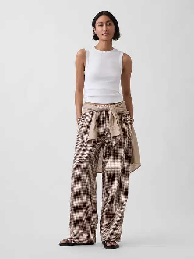 Pantalon ample décontracté en mélange de lin