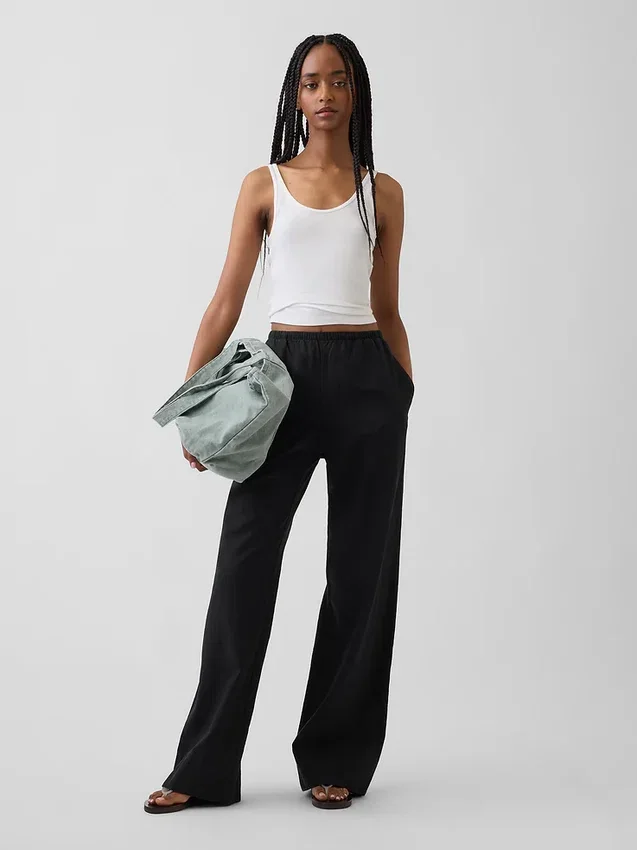 Pantalon ample décontracté en mélange de lin