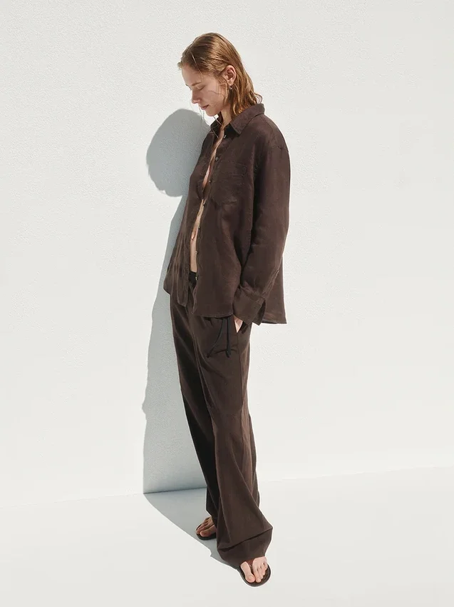 Pantalon ample décontracté en mélange de lin