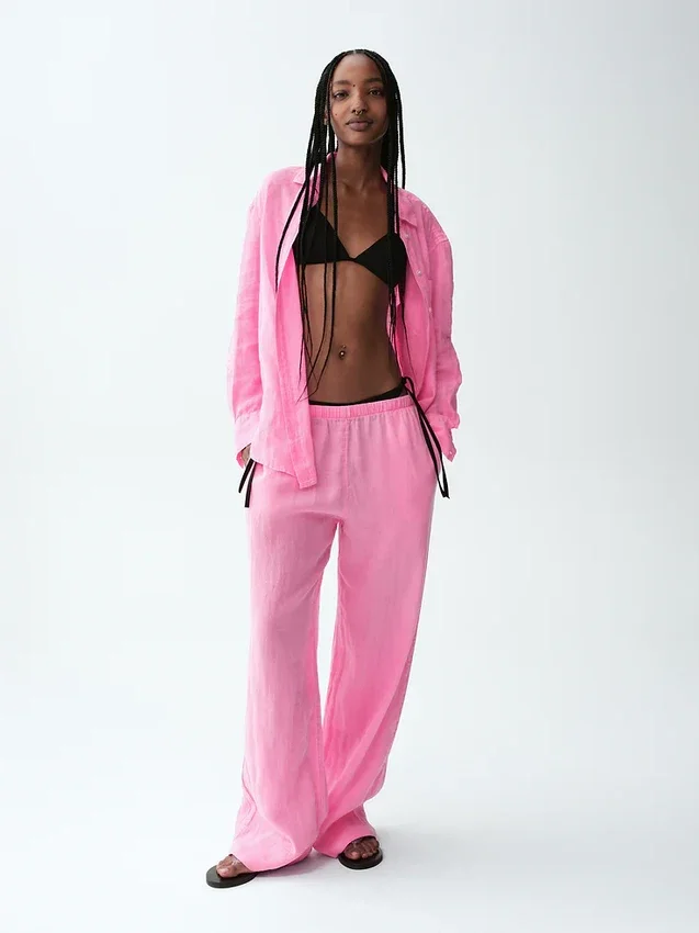 Pantalon ample décontracté en mélange de lin
