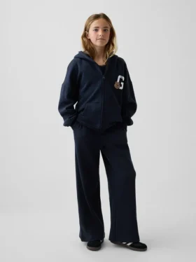 Pantalon ample décontracté à jambes larges en maille gaufrée pour enfant