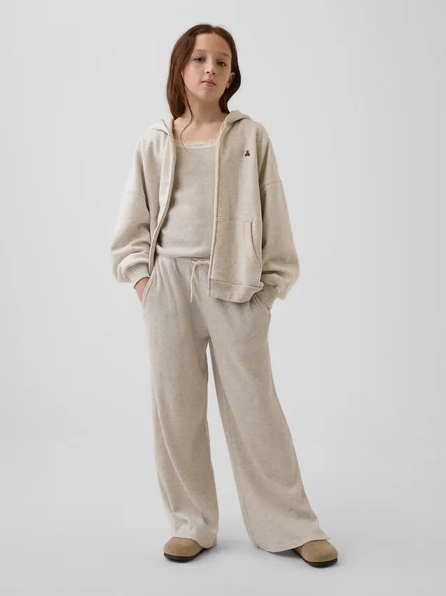Pantalon ample décontracté à jambes larges en maille gaufrée pour enfant