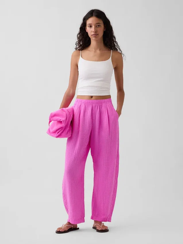 Pantalon ample en gaze de coton