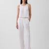 Pantalon ample en gaze de coton à ourlets fendus