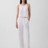 Pantalon ample en gaze de coton à ourlets fendus