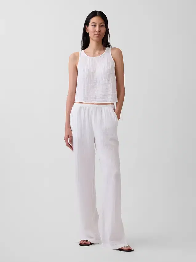 Pantalon ample en gaze de coton à ourlets fendus