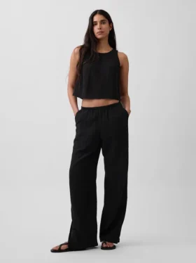 Pantalon ample en gaze de coton à ourlets fendus