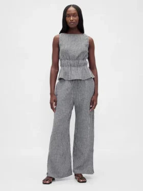 Pantalon ample en gaze de coton à ourlets fendus