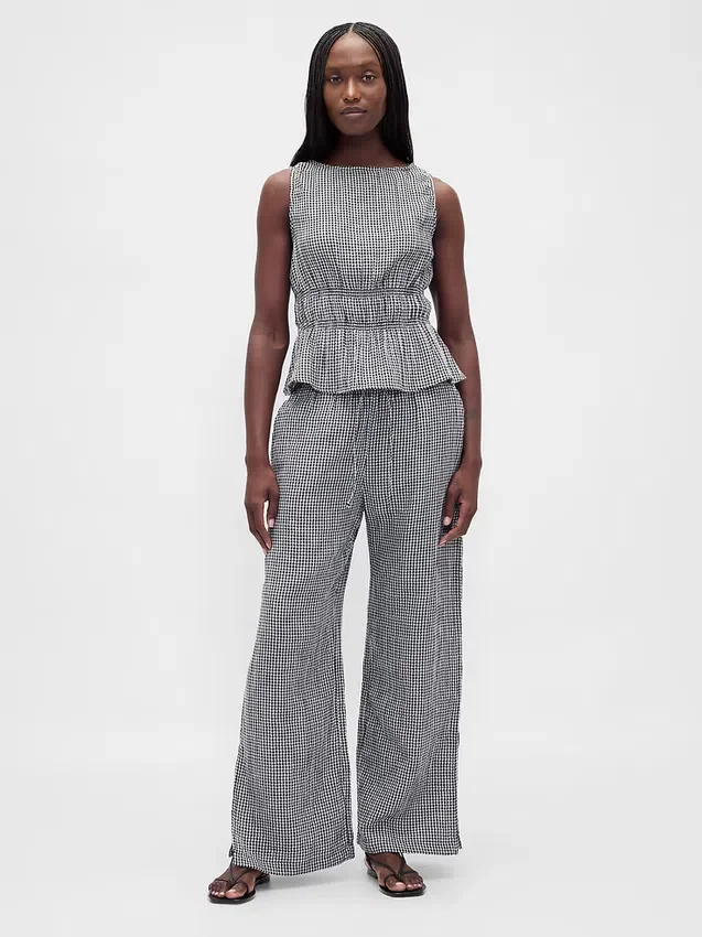 Pantalon ample en gaze de coton à ourlets fendus