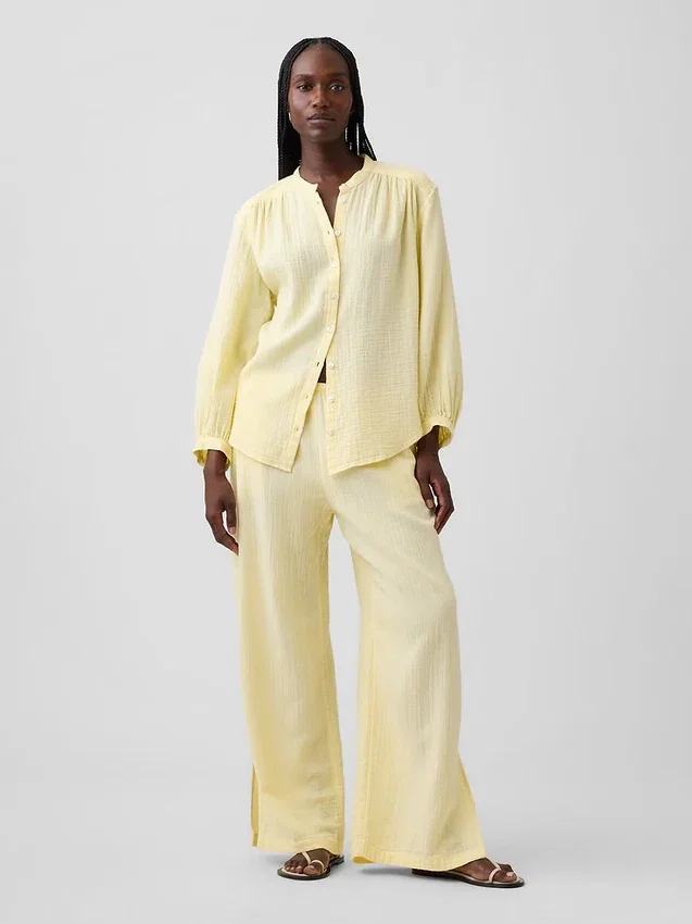 Pantalon ample en gaze de coton à ourlets fendus