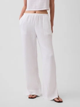 Pantalon ample en gaze de coton à ourlets fendus