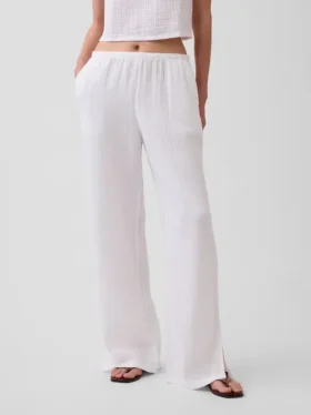 Pantalon ample en gaze de coton à ourlets fendus