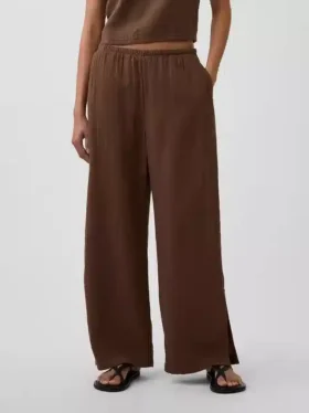 Pantalon ample en gaze de coton à ourlets fendus