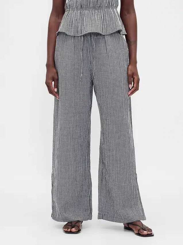 Pantalon ample en gaze de coton à ourlets fendus