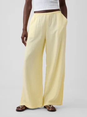 Pantalon ample en gaze de coton à ourlets fendus