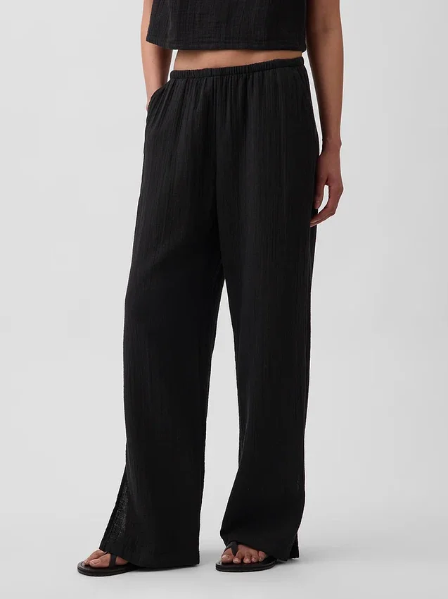 Pantalon ample en gaze de coton à ourlets fendus