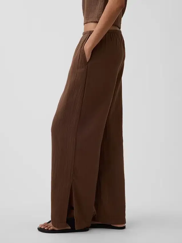 Pantalon ample en gaze de coton à ourlets fendus