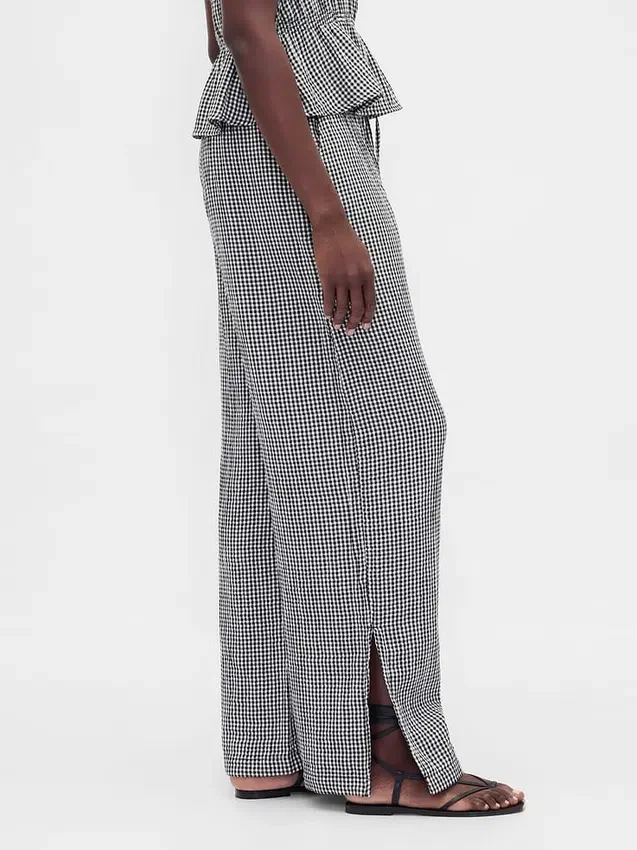 Pantalon ample en gaze de coton à ourlets fendus