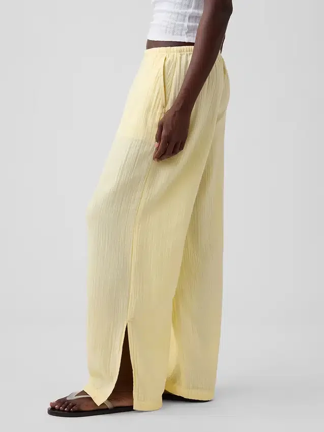 Pantalon ample en gaze de coton à ourlets fendus