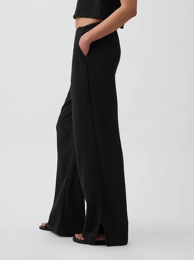 Pantalon ample en gaze de coton à ourlets fendus