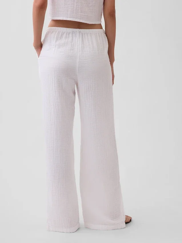 Pantalon ample en gaze de coton à ourlets fendus