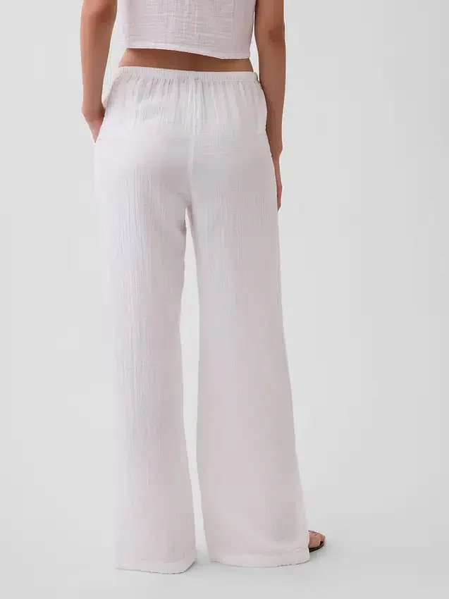 Pantalon ample en gaze de coton à ourlets fendus