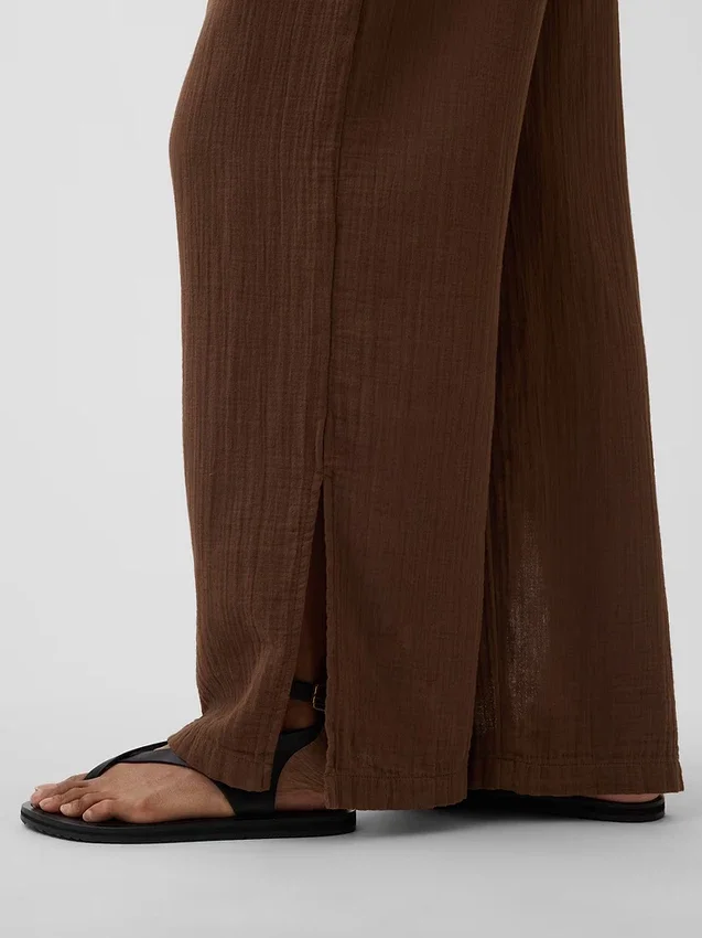 Pantalon ample en gaze de coton à ourlets fendus