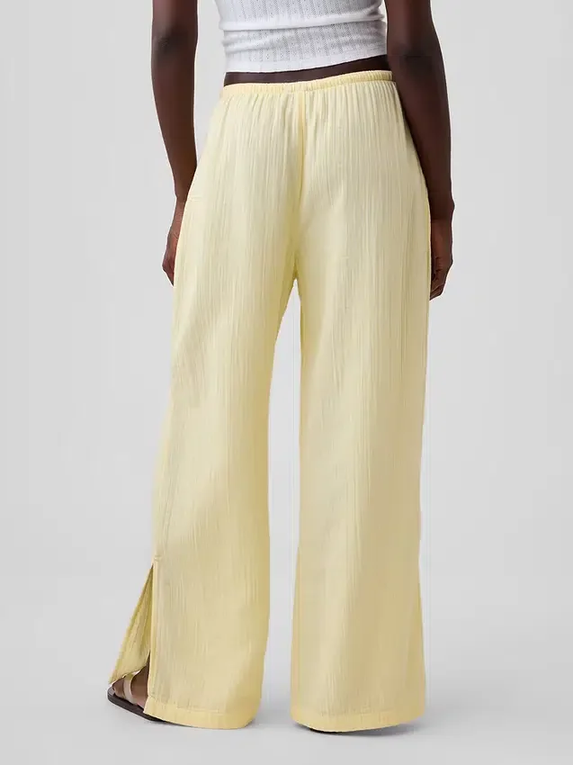Pantalon ample en gaze de coton à ourlets fendus