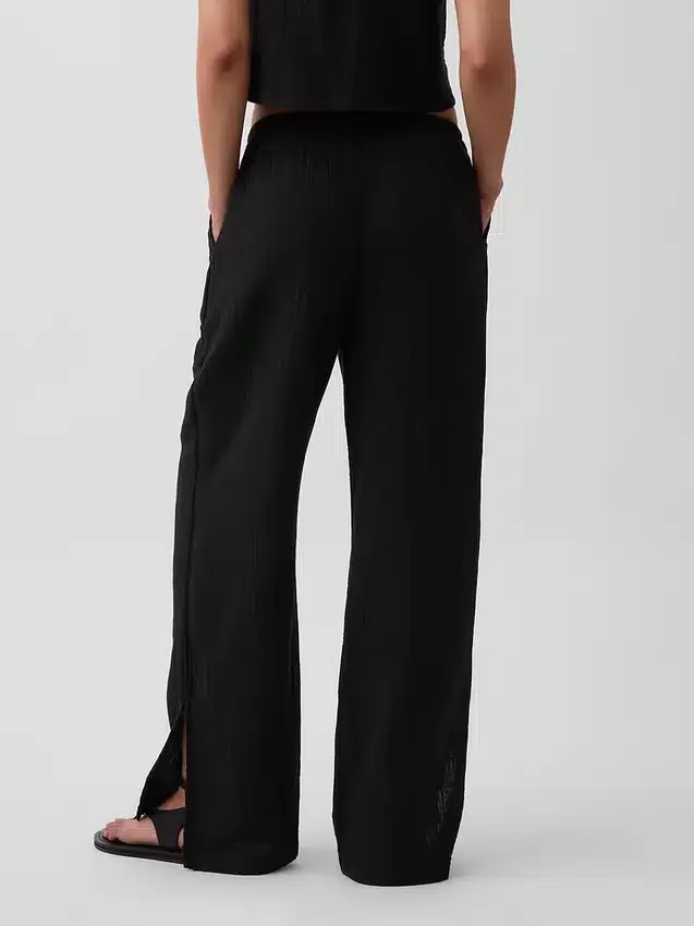 Pantalon ample en gaze de coton à ourlets fendus