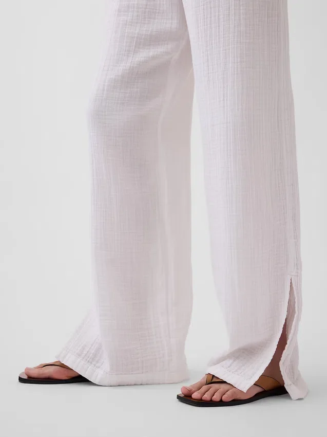 Pantalon ample en gaze de coton à ourlets fendus