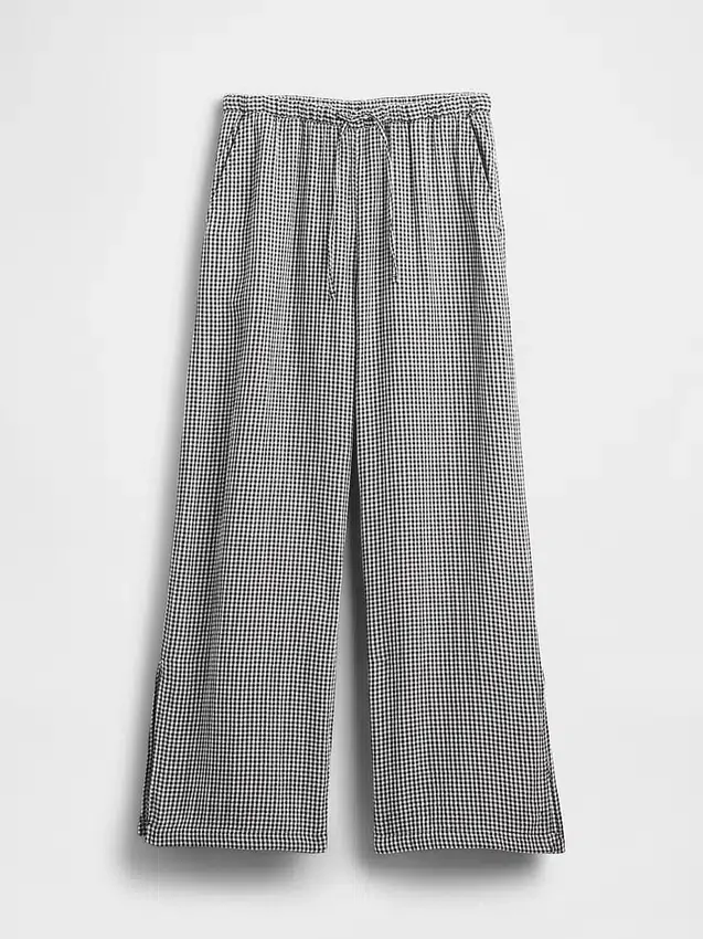 Pantalon ample en gaze de coton à ourlets fendus