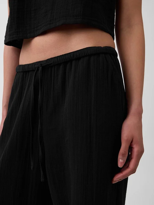 Pantalon ample en gaze de coton à ourlets fendus