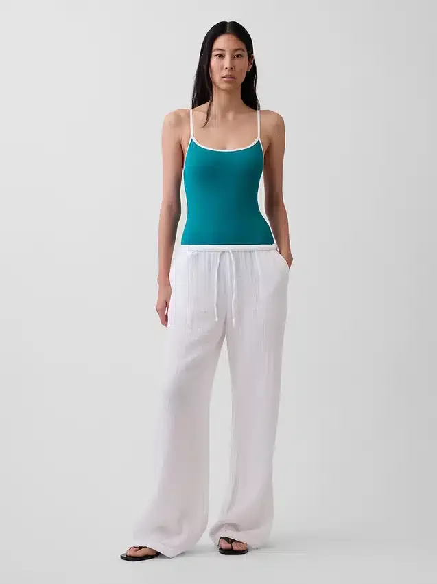 Pantalon ample en gaze de coton à ourlets fendus