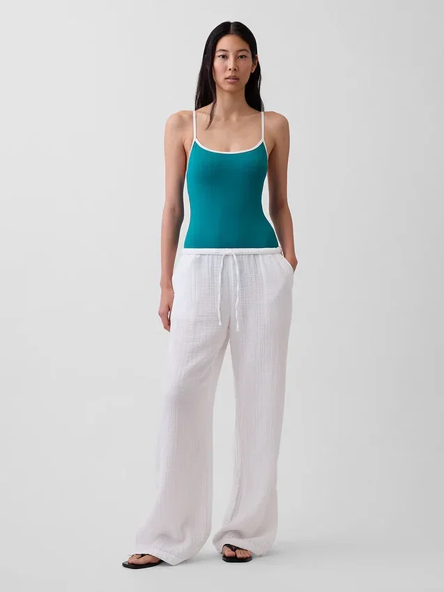 Pantalon ample en gaze de coton à ourlets fendus