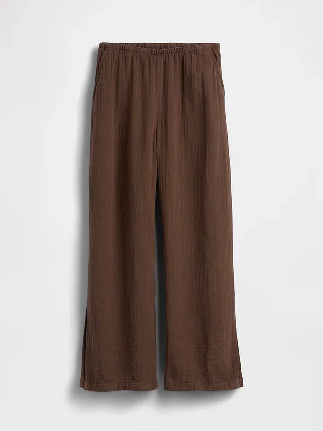 Pantalon ample en gaze de coton à ourlets fendus